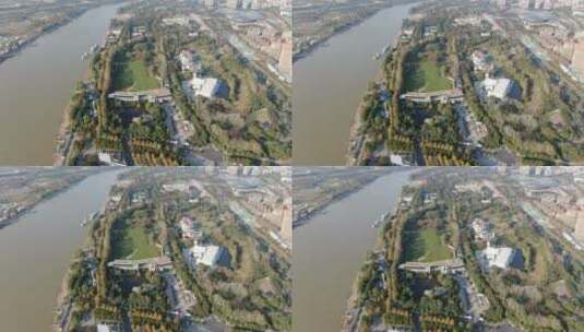 城市航拍南京夹江湿地公园高清在线视频素材下载