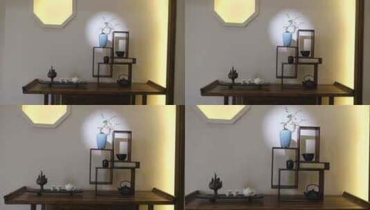 中式茶餐厅的内部装饰花瓶高清在线视频素材下载