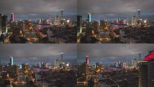 上海苏州河傍晚航拍空镜高清在线视频素材下载