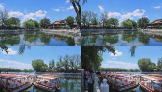 北京什刹海 公园   什刹海 湖水  船 空镜高清在线视频素材下载