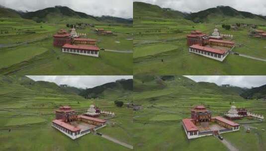 草原航拍藏族建筑高清在线视频素材下载