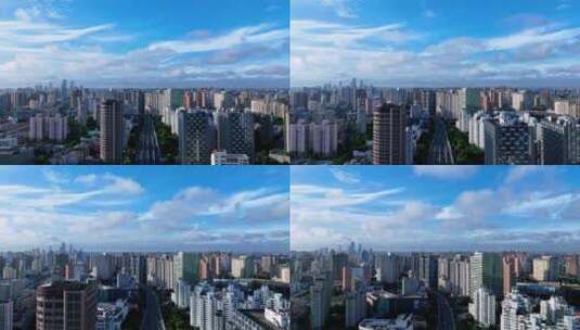上海浦西蓝天延时航拍高清在线视频素材下载