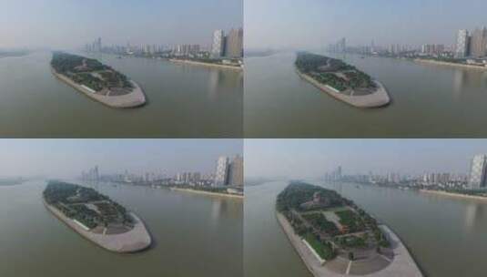 长沙航拍 湘江 橘子洲头 城市风光 雕塑高清在线视频素材下载