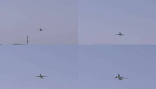 大兴机场 从草地角度拍摄飞机起飞 飞过头顶高清在线视频素材下载