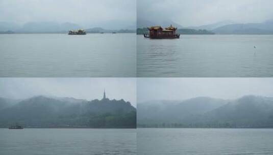 杭州西湖烟雨江南雨天4K视频素材高清在线视频素材下载