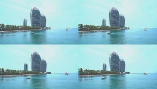三亚凤凰岛酒店海上视角高清在线视频素材下载