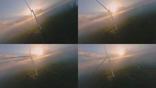 穿越机FPV中国华能风力发电风车高清在线视频素材下载