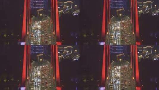 武汉鹦鹉洲长江大桥夜景交通车流高清在线视频素材下载