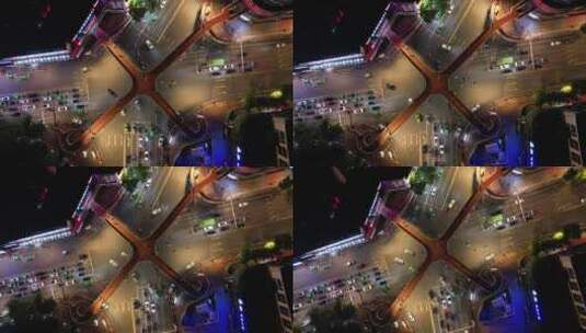 航拍城市夜景交通人行天桥高清在线视频素材下载