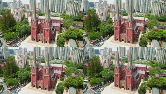 上海徐家汇天主教堂4K航拍视频素材高清在线视频素材下载