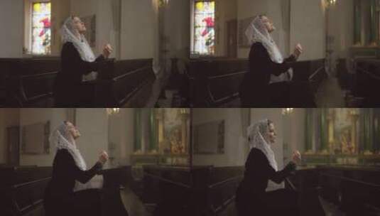 教堂里祈祷的女人高清在线视频素材下载