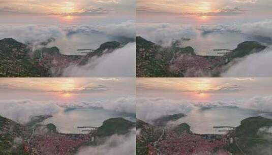 青岛崂山风景区青山村平流雾高清在线视频素材下载