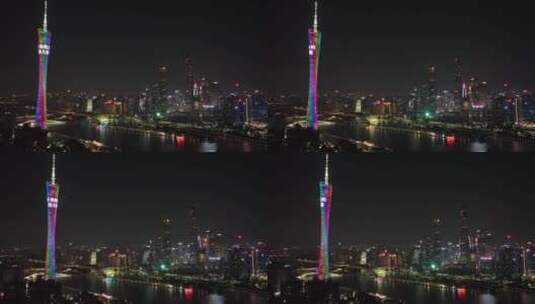 广州地标广州塔夜景航拍高清在线视频素材下载