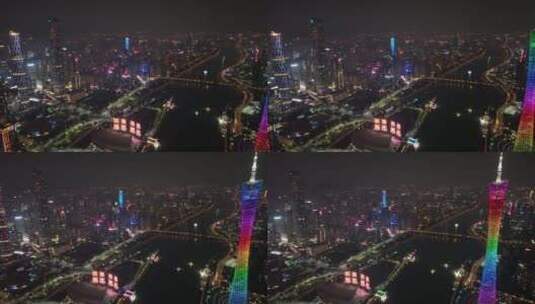 航拍广州珠江两岸夜景高清在线视频素材下载