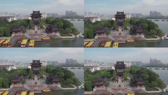 航拍泰州凤城河畔古建筑街景高清在线视频素材下载