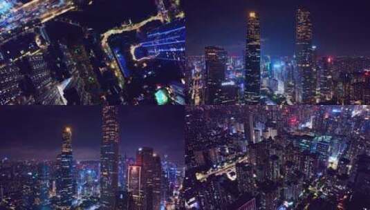 繁华广州CBD夜景航拍高清在线视频素材下载