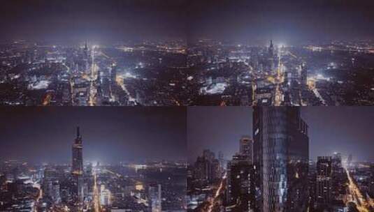 南京紫峰大厦夜景航拍合集高清在线视频素材下载