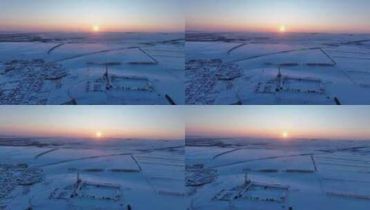 航拍内蒙古农垦农场雪域乡村高清在线视频素材下载