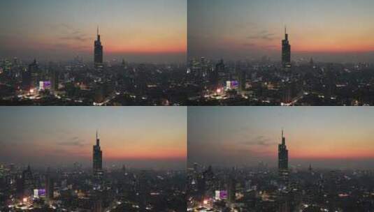 航拍南京地标建筑紫峰大厦高清在线视频素材下载
