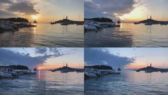 日落时的渔港码头高清在线视频素材下载