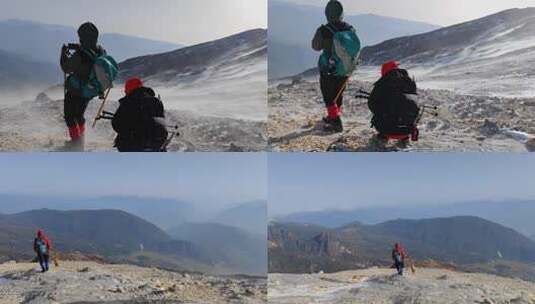 攀登云南迪庆哈巴雪山遭遇大风下撤的登山者高清在线视频素材下载