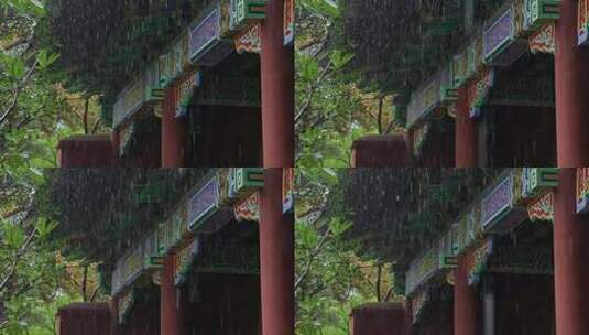 雨天中式建筑屋檐雨滴雨水雨景高清在线视频素材下载