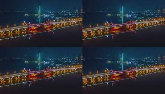 4K航拍蠡湖大桥夜景延时高清在线视频素材下载