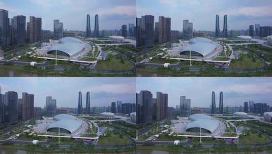 杭州亚运会馆奥体中心游泳馆航拍高清在线视频素材下载
