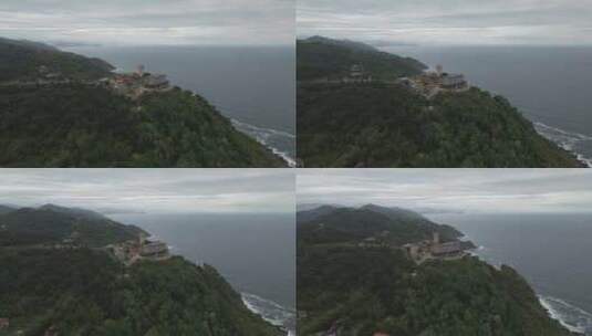 西班牙圣塞巴斯蒂安多诺斯蒂亚山上城堡的鸟瞰图。高清在线视频素材下载
