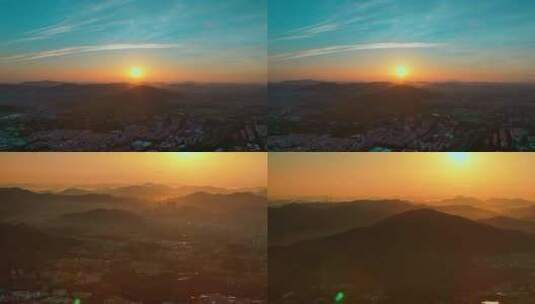 广州火炉山连绵山脉暖阳日出航拍高清4K视频高清在线视频素材下载