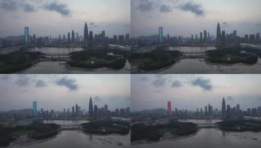 深圳后海火烧云日落航拍高清在线视频素材下载