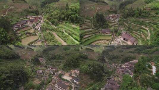 航拍浙江丽水云和梯田风景区白银谷古村落高清在线视频素材下载