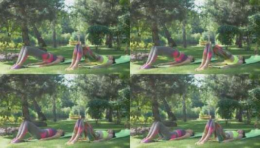 健身女性做半桥姿势瑜伽练习高清在线视频素材下载