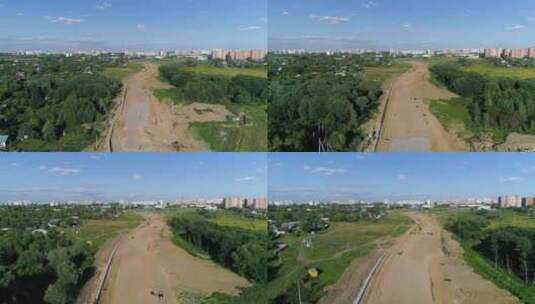 航拍正在郊区修建的新道路高清在线视频素材下载