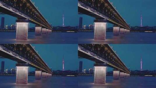 武汉长江大桥夜景高清在线视频素材下载