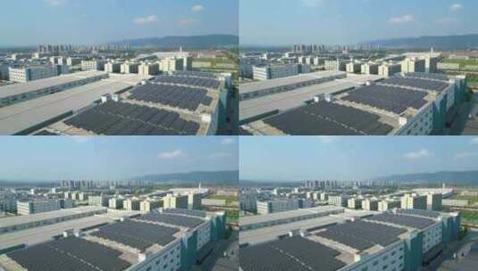 屋顶光伏发电站 太阳能电池板航拍4k高清在线视频素材下载