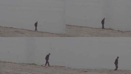 地拍武汉江滩江边老人散步高清在线视频素材下载