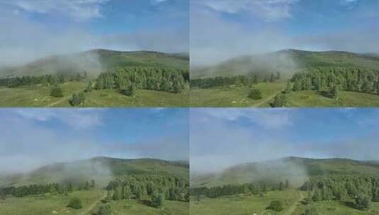 航拍绿色山野晨雾缭绕高清在线视频素材下载