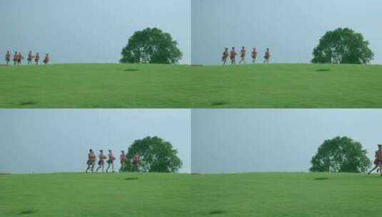 跳舞女孩草坪奔跑高清在线视频素材下载