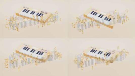 卡通风格演奏的乐器3D渲染高清在线视频素材下载