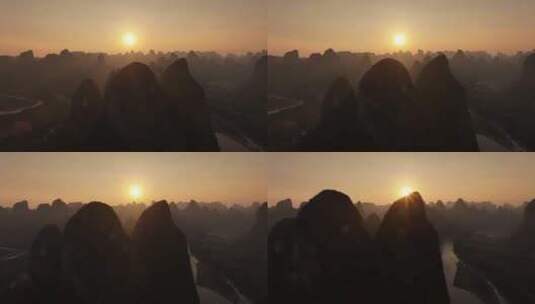 桂林山水风光日落时刻的阳光照耀高清在线视频素材下载
