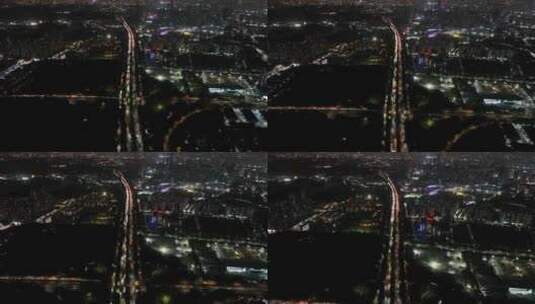 东莞市莞长路夜景航拍高清在线视频素材下载