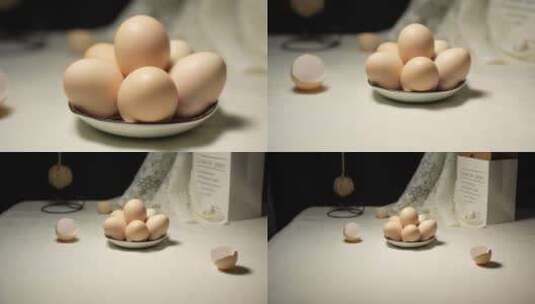 农家土鸡蛋静物氛围拍摄素材高清在线视频素材下载