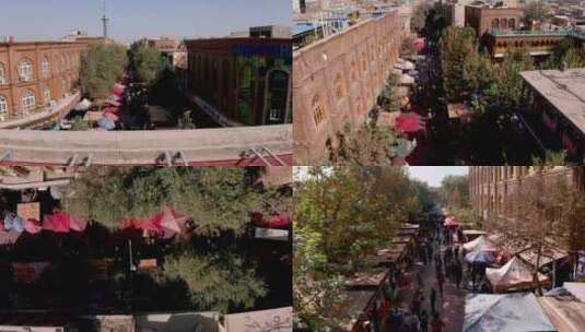新疆喀什航拍汗巴扎夜市小吃街新疆人文高清在线视频素材下载