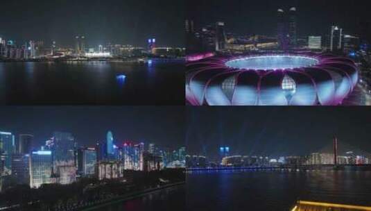 杭州之门奥体CBD夜景高清在线视频素材下载