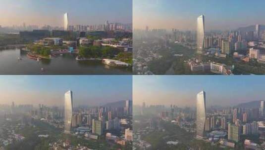 4K航拍深圳华侨城大厦高清在线视频素材下载