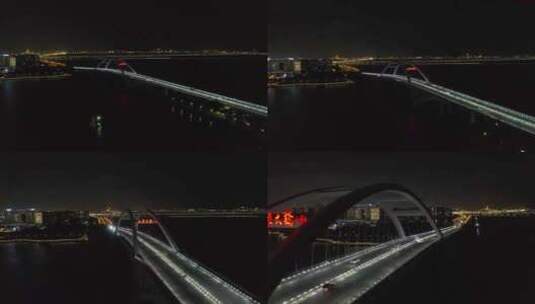 厦门市五缘湾五缘大桥夜景航拍高清在线视频素材下载