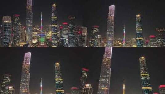 广州花城广场夜景航拍高清在线视频素材下载