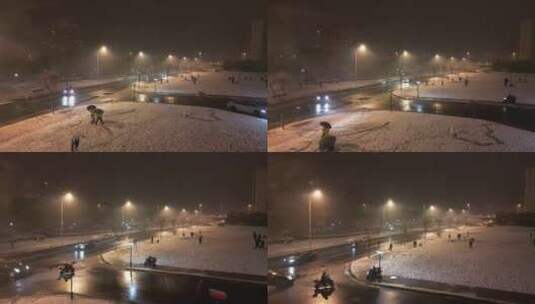 雪夜航拍雪景高清在线视频素材下载