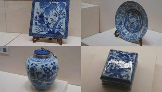 青花瓷瓷器古董文物博物馆瓷器展览高清在线视频素材下载